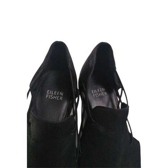 Eileen Fisher Womens Matte Black Leather Chunky Cage Stacked Heel Peep Toe US 9 - Picture 8 of 12